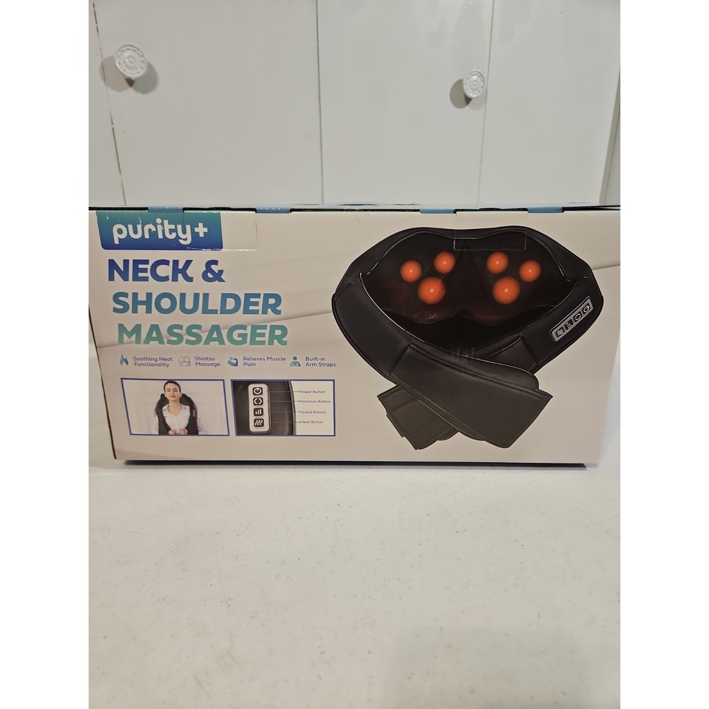 purity+ Neck & Shoulder Massager Shiatsu Heated Adjustable Speed Black